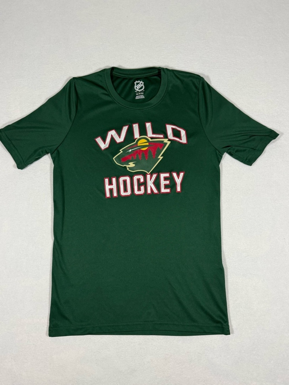 NHL Minnesota Wild Youth Green Logo Performance T shirt size L 14/16